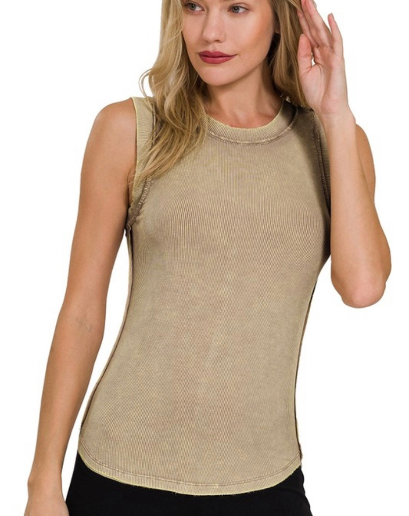 Washed Ribbed Tank Top