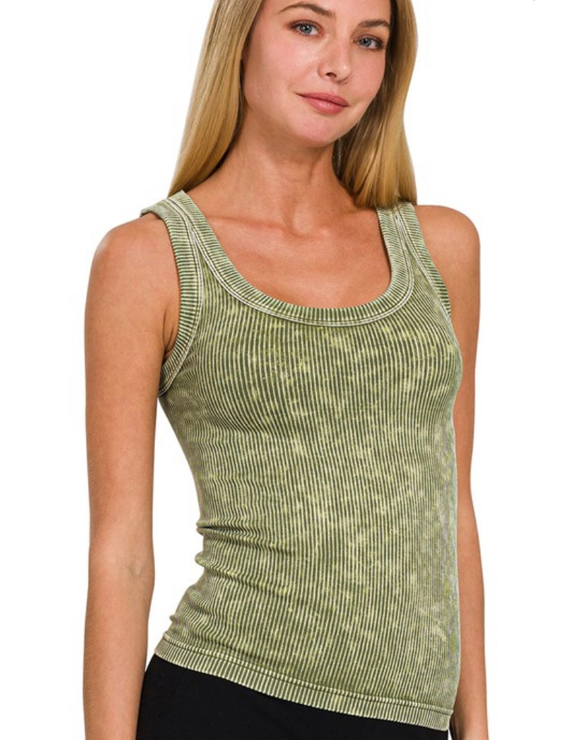 Two Way Neckline Wash Ribbed Crop Tank Top