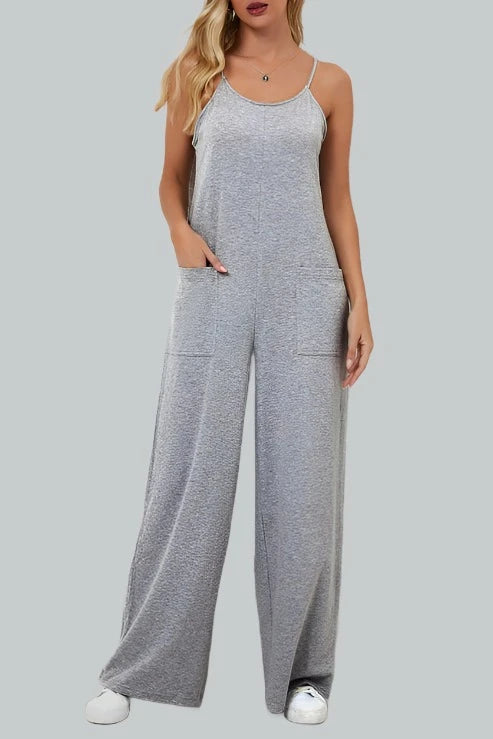 Heather Knit Wide Leg Pocket Jumpsuit