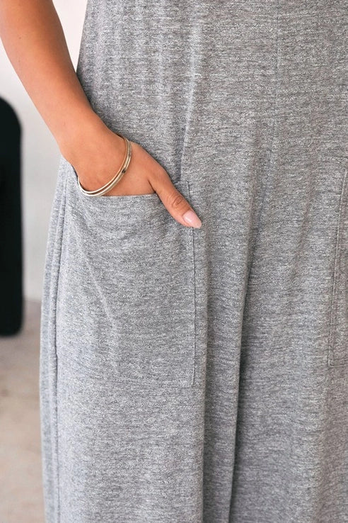 Heather Knit Wide Leg Pocket Jumpsuit