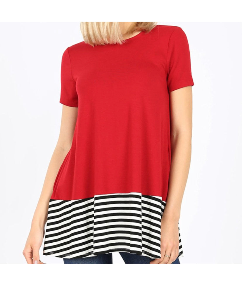 Striped Solid Contrast Short Sleeve Top