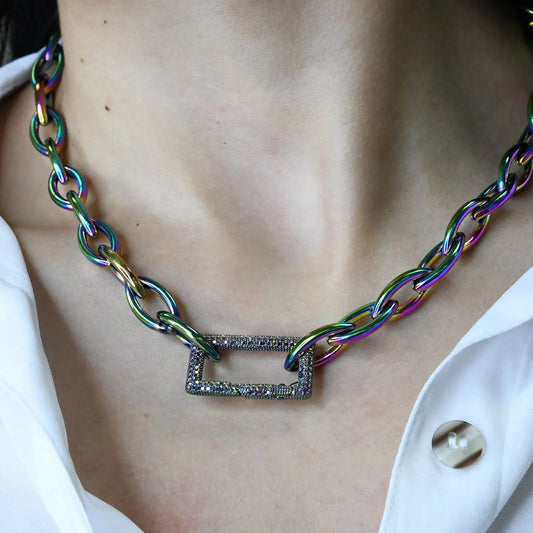 Multi Color Rectangle Clip Necklace