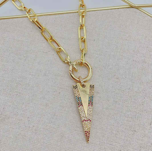 Multicolored Crystal Arrow Gold Necklace