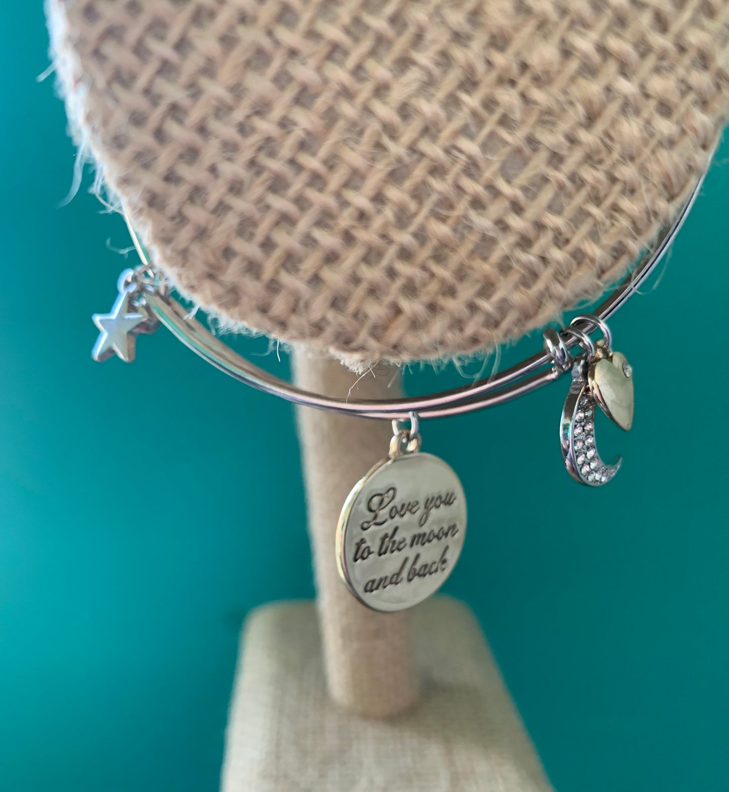 “Love you to the moon and back” dangle charm bracelet