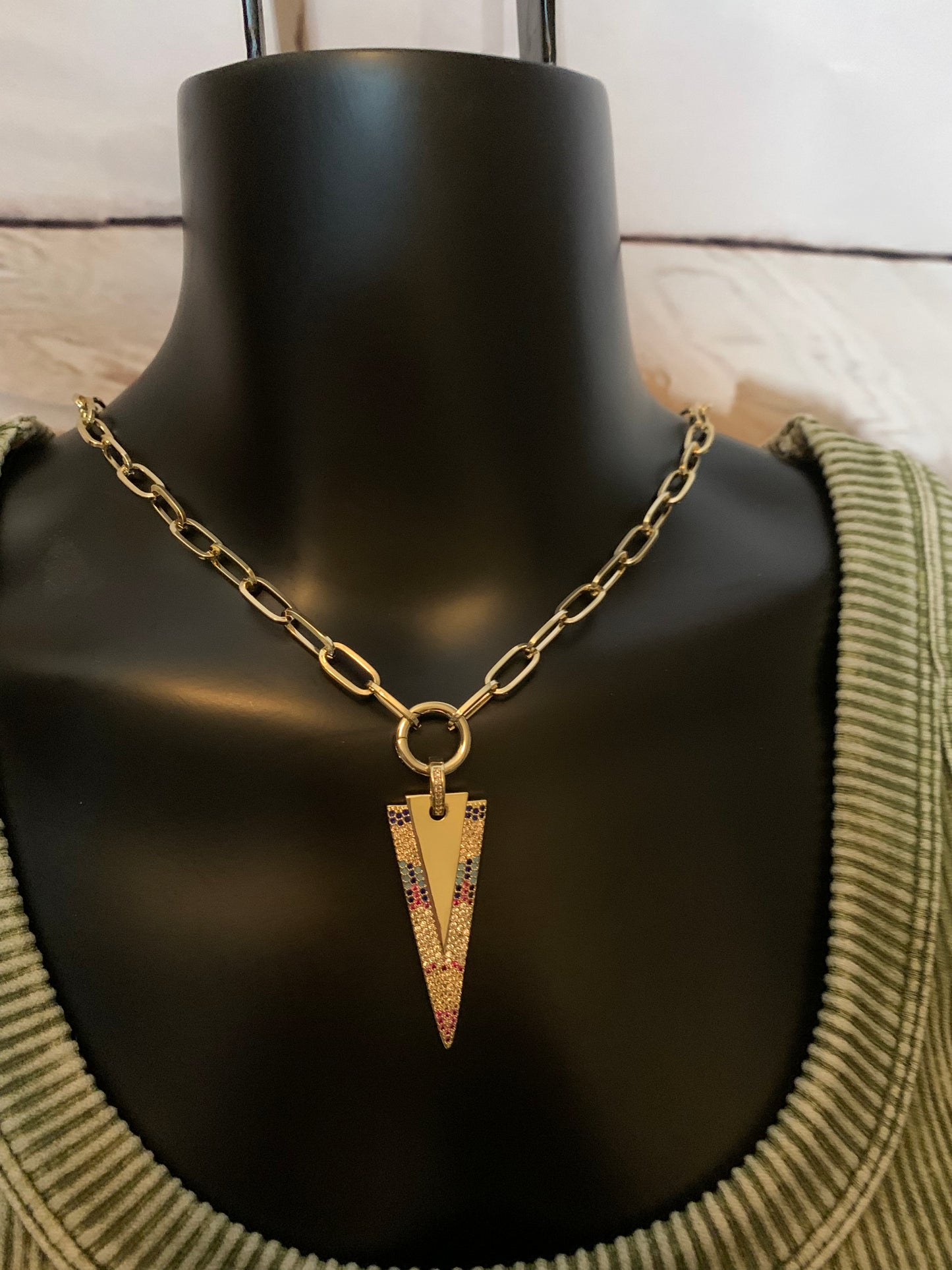 Multicolored Crystal Arrow Gold Necklace