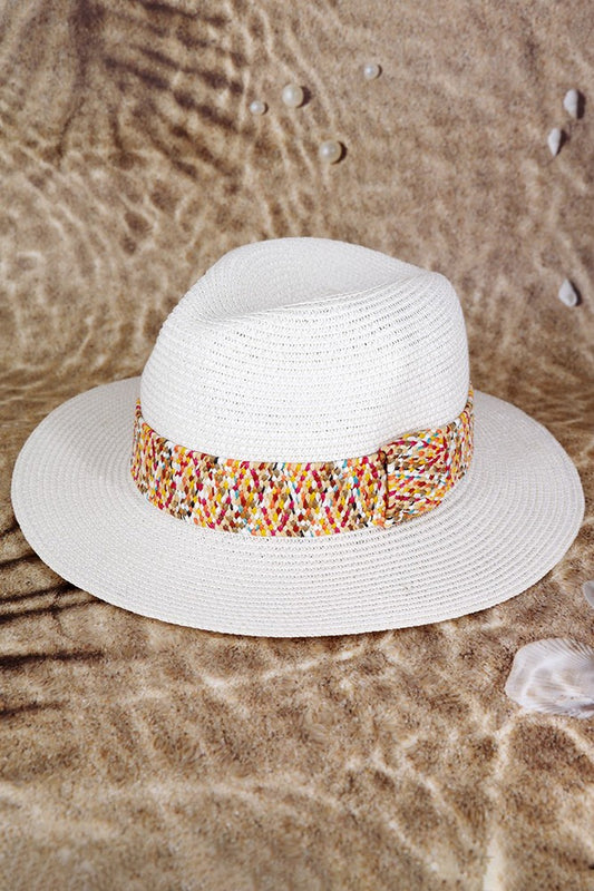 Multi Colored Band White Straw Hat