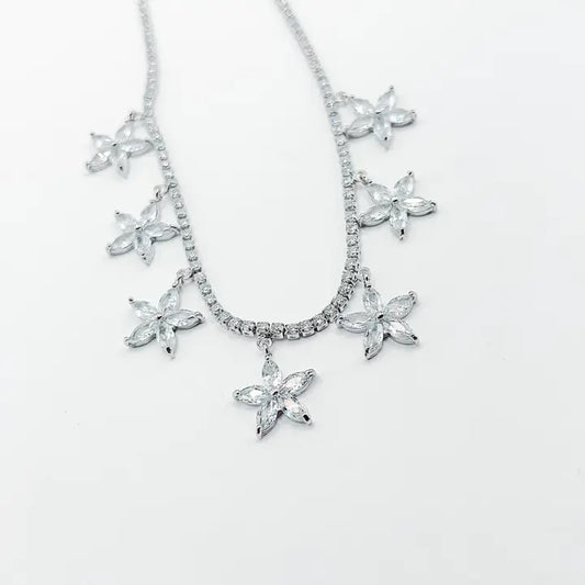 Multi Crystal Silver Star CZ Necklace