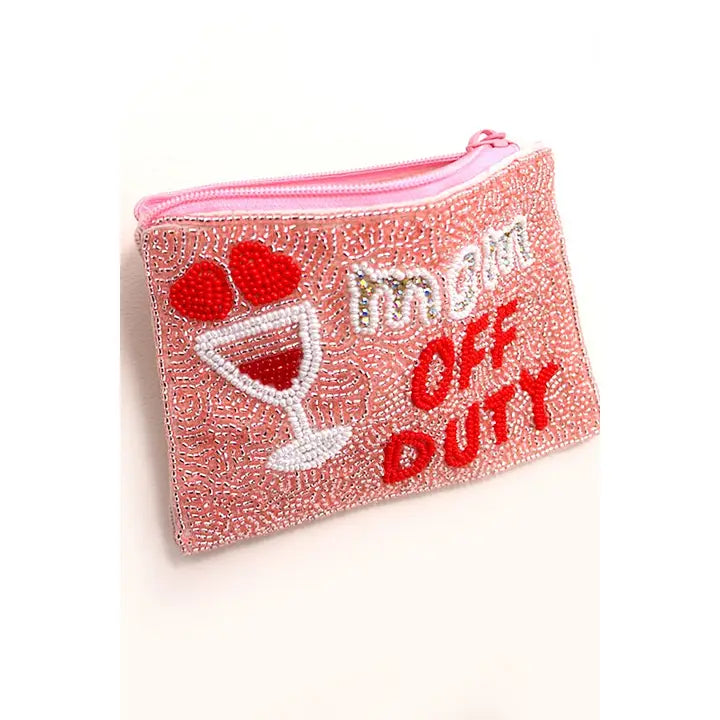 Mom Off Duty Beaded Coin Purse