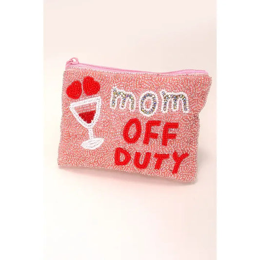 Mom Off Duty Beaded Coin Purse