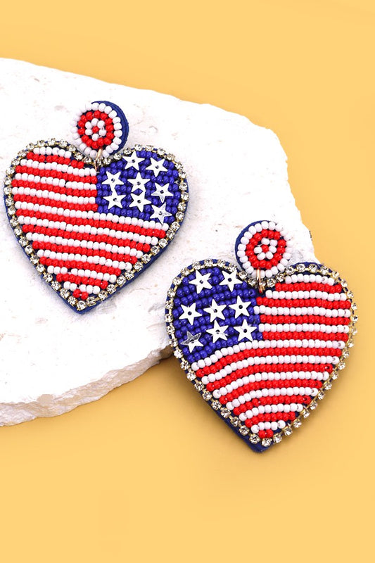 Beaded USA Flag Drop Earrings