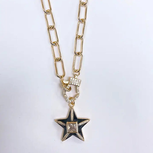 Black Enamel Star Pendant Necklace