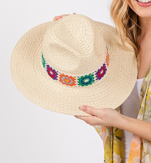 Crochet Band Straw Hat