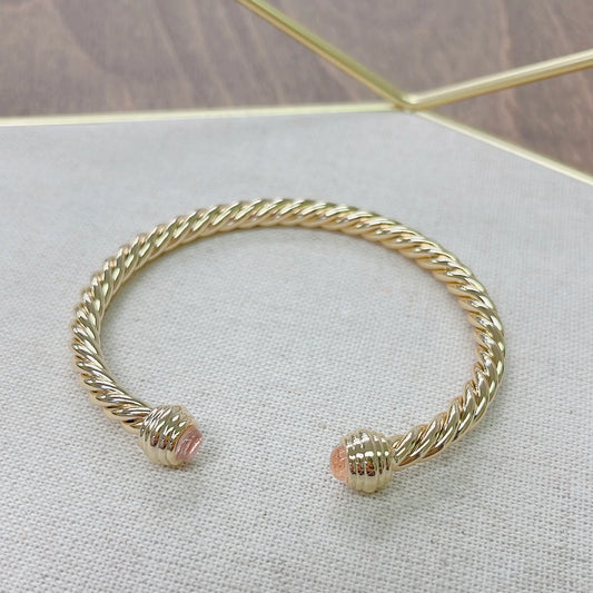 Gold Rope Cuff Bracelet with Pink Clear Stone