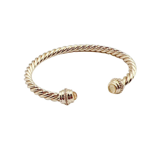 Gold Rope Cuff Yellow Crystal Bracelet