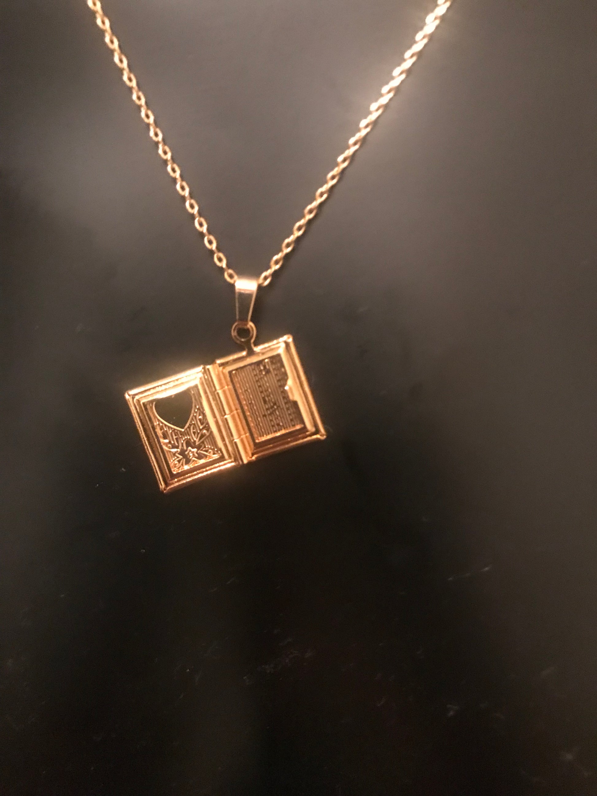 GOLD LOCKET IN BIBLE SHAPE NECKLACE--18" CHAIN - Meraki B Shop
