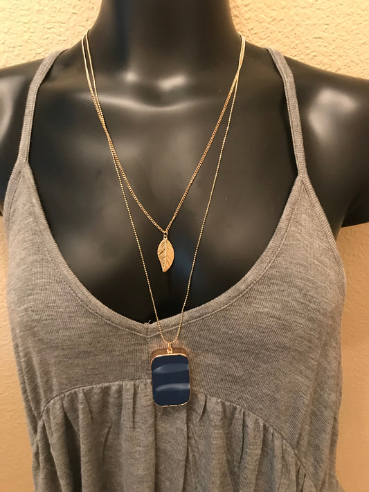 MAREN ELENA DOUBLE STRAND LEAF BLUE STONE NECKLACE IN GOLD PLATED - Meraki B Shop