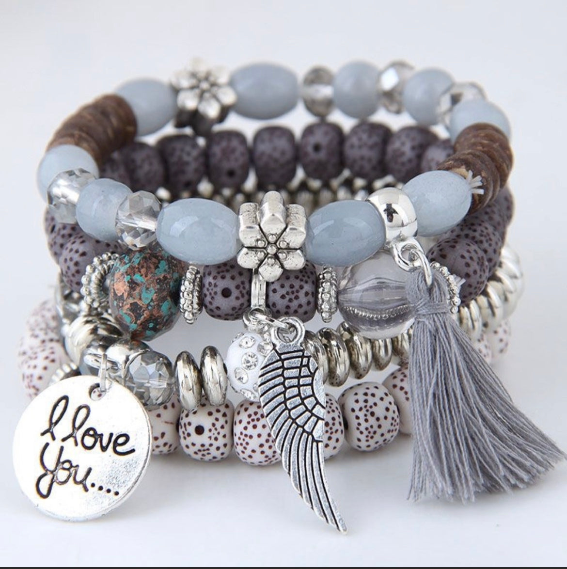 I Love You 4pc bead bracelet set