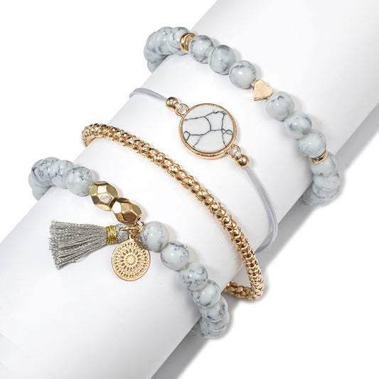 4pcs/Set Bohemian Stone beads chains bracelets Set