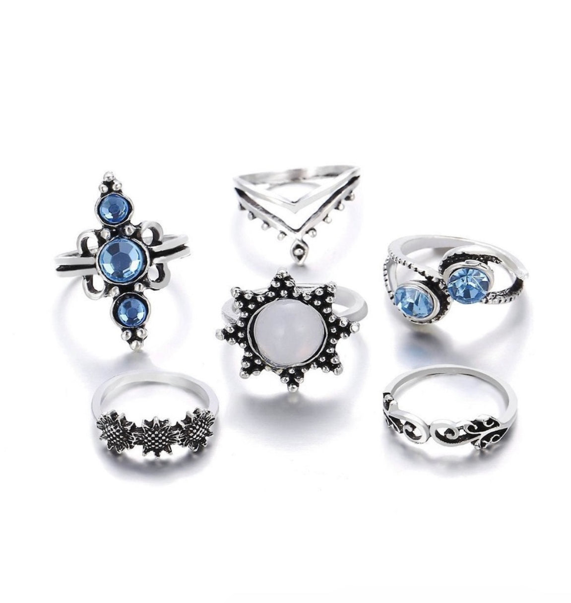New vintage Sunflower inlay opal rings 6 piece set