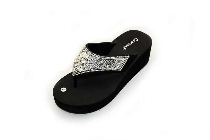 Cammie Rhinestone Bling Wedge Flip Flops