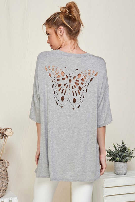 Butterfly Laser Cut Back Top Blouse