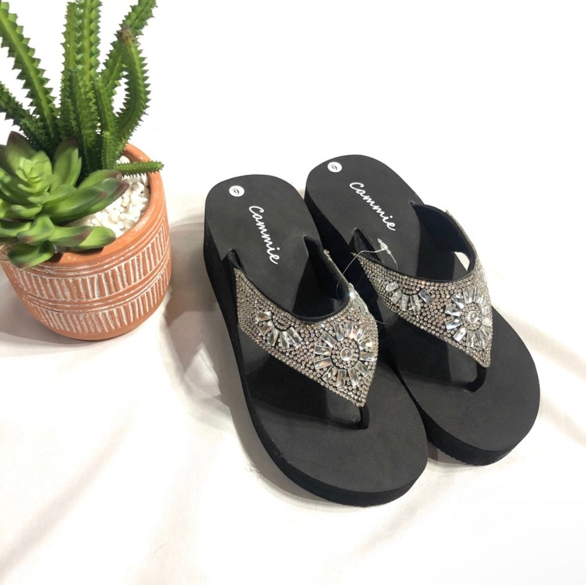 Cammie Rhinestone Bling Wedge Flip Flops