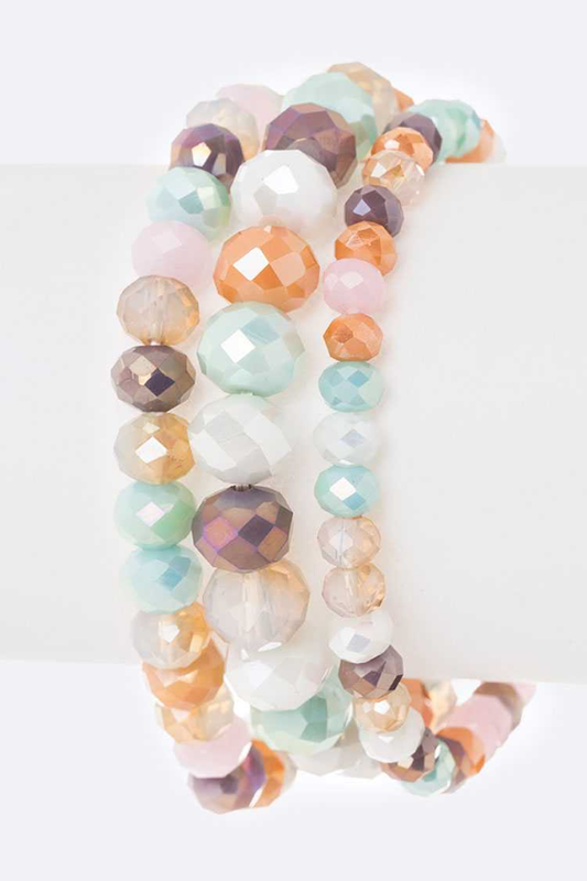 3 pc Multi Color Mix Crystal Bead Stretch Bracelet Set