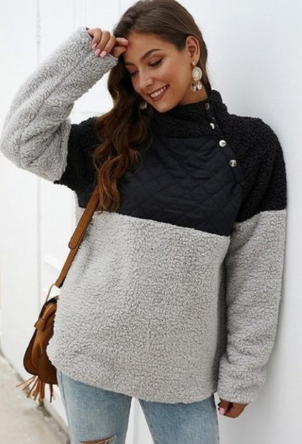 Sherpa Fleece Pullover with Quilted Front